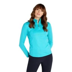 Ladies Kennedy Snakeskin Zip Neck Top Scuba Blue -Women's Golf Fashion - Green Lamb P AG22942GREENLAMBTOPSCUBABLUELADIES 2 L