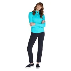 Ladies Kennedy Snakeskin Zip Neck Top Scuba Blue -Women's Golf Fashion - Green Lamb P AG22942GREENLAMBTOPSCUBABLUELADIES 4 L