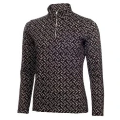 Ladies Kenza Zip Neck Jacquard Top Black