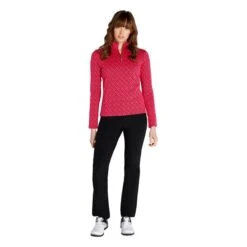 Ladies Kenza Zip Neck Jacquard Top Deep Pink -Women's Golf Fashion - Green Lamb P AG22943GREENLAMBTOPDEEPPINKLADIES 4 L