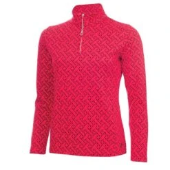 Ladies Kenza Zip Neck Jacquard Top Deep Pink