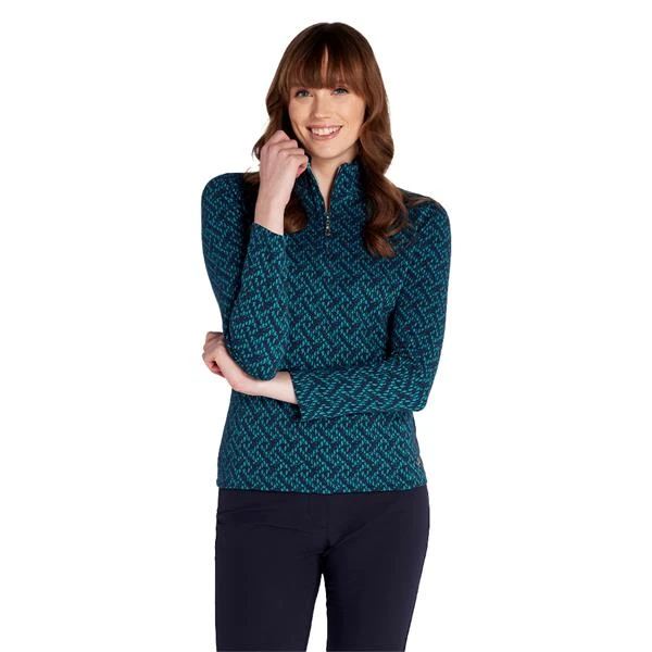 Ladies Kenza Zip Neck Jacquard Top Navy 3 Ladies Kenza Zip Neck Jacquard Top Navy - Image 3