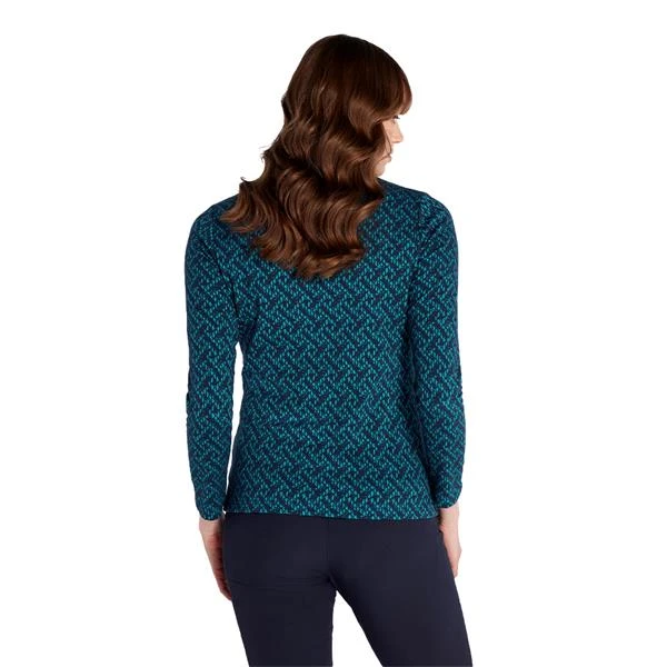 Ladies Kenza Zip Neck Jacquard Top Navy 4 Ladies Kenza Zip Neck Jacquard Top Navy - Image 4