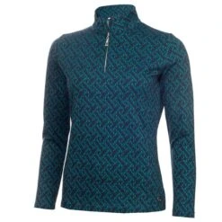 Ladies Kenza Zip Neck Jacquard Top Navy