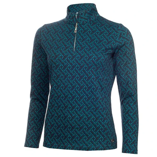 Ladies Kenza Zip Neck Jacquard Top Navy 1 Ladies Kenza Zip Neck Jacquard Top Navy