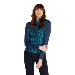 Ladies Khloe Printed Zip Neck Top Flake Navy -Women's Golf Fashion - Green Lamb P AG22944GREENLAMBTOPFLAKENAVYLADIES 2 L