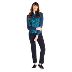 Ladies Khloe Printed Zip Neck Top Flake Navy -Women's Golf Fashion - Green Lamb P AG22944GREENLAMBTOPFLAKENAVYLADIES 4 L