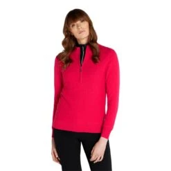 Ladies Kristian Lined Zip Neck Sweater Deep Pink -Women's Golf Fashion - Green Lamb P AG22946GREENLAMBSWEATERDEEPPINKLADIES 2 L