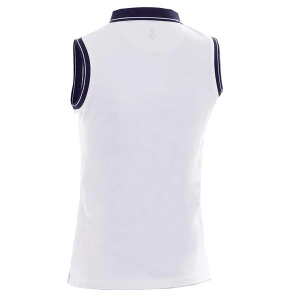 Ladies Pam Jersey Club Sleeveless Polo White - Navy 2 Ladies Pam Jersey Club Sleeveless Polo White - Navy - Image 2