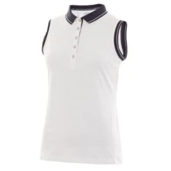 Ladies Pam Jersey Club Sleeveless Polo White - Navy