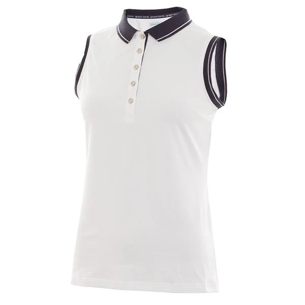 Ladies Pam Jersey Club Sleeveless Polo White - Navy 1 Ladies Pam Jersey Club Sleeveless Polo White - Navy