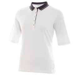 Ladies Pat Jersey Club ½ Sleeve Polo Shirt White - Navy