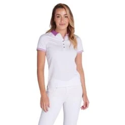 Ladies Ella Club Polo Shirt White - Violet -Women's Golf Fashion - Green Lamb P SG21860GREENLAMBSHIRTWHITEVIOLETLADIES 5 L