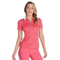 Ladies Ember Printed Panels Polo Shirt Diamonds -Women's Golf Fashion - Green Lamb P SG21863GREENLAMBSHIRTDIAMONDSLADIES L