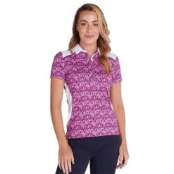Ladies Ember Printed Panels Polo Shirt Petal -Women's Golf Fashion - Green Lamb P SG21863GREENLAMBSHIRTPETALLADIES L