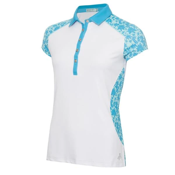 Ladies Ember Printed Panels Polo Shirt White - Botanical 1 Ladies Ember Printed Panels Polo Shirt White - Botanical