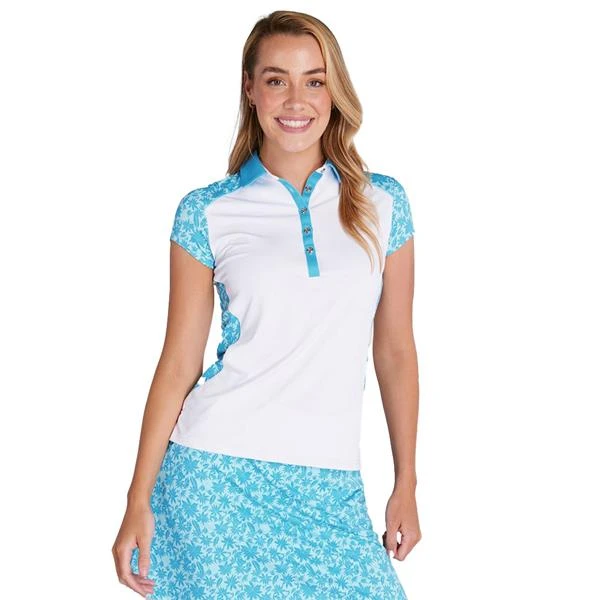 Ladies Ember Printed Panels Polo Shirt White - Botanical 6 Ladies Ember Printed Panels Polo Shirt White - Botanical - Image 6