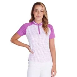 Emily Raglan Sleeve Print Polo Shirt Hexagon -Women's Golf Fashion - Green Lamb P SG21864GREENLAMBSHIRTHEXAGONLADIES L