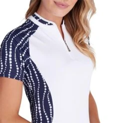 Emily Raglan Sleeve Print Polo Shirt White - Mono -Women's Golf Fashion - Green Lamb P SG21864GREENLAMBSHIRTWHITEMONOLADIES 3 L