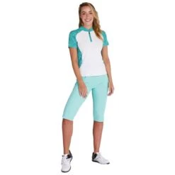 Emily Raglan Sleeve Print Polo Shirt White - Palm -Women's Golf Fashion - Green Lamb P SG21864GREENLAMBSHIRTWHITEPALMLADIES 2 L