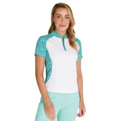 Emily Raglan Sleeve Print Polo Shirt White - Palm