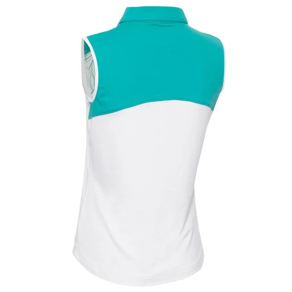 Ladies Enid Print Sleeveless Polo Shirt Palm - White 2 Ladies Enid Print Sleeveless Polo Shirt Palm - White - Image 2