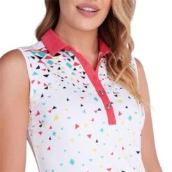 Ladies Enid Print Sleeveless Polo Shirt Triangle -Women's Golf Fashion - Green Lamb P SG21866GREENLAMBSHIRTTRIANGLELADIES 3 L