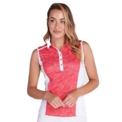 Ladies Erica Sleeveless Print Panels Polo Shirt Diamonds