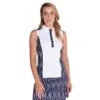 Ladies Erica Sleeveless Print Panels Polo Shirt White - Mono