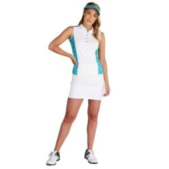 Ladies Erica Sleeveless Print Panels Polo Shirt White - Palm 6 Ladies Erica Sleeveless Print Panels Polo Shirt White - Palm -Women's Golf Fashion - Green Lamb P SG21867GREENLAMBSHIRTWHITEPALMLADIES 2 L