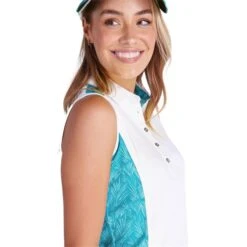 Ladies Erica Sleeveless Print Panels Polo Shirt White - Palm 7 Ladies Erica Sleeveless Print Panels Polo Shirt White - Palm -Women's Golf Fashion - Green Lamb P SG21867GREENLAMBSHIRTWHITEPALMLADIES 3 L