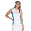 Ladies Erica Sleeveless Print Panels Polo Shirt White - Palm