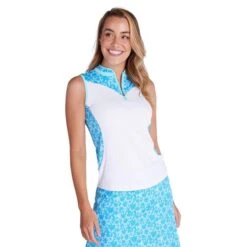 Ladies Erin Sleeveless Zip Neck Polo Shirt Botanical -Women's Golf Fashion - Green Lamb P SG21868GREENLAMBSHIRTBOTANICALLADIES L