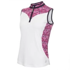 Ladies Erin Sleeveless Zip Neck Polo Shirt White - Petal