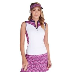 Ladies Erin Sleeveless Zip Neck Polo Shirt White - Petal -Women's Golf Fashion - Green Lamb P SG21868GREENLAMBSHIRTWHITEPETALLADIES L