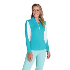 Ladies Eva Long Sleeve ½ Zip Top Peacock -Women's Golf Fashion - Green Lamb P SG21870GREENLAMBTOPPEACOCKLADIES 5 L