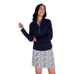 Ladies Essie Raglan Long Sleeve Zip Neck Top Navy -Women's Golf Fashion - Green Lamb P SG21871GREENLAMBTOPNAVYLADIES 2 L
