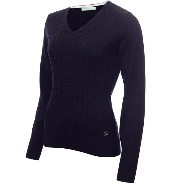 Ladies Gillian Slim Fit V-Neck Cable Sweater Navy 1 Ladies Gillian Slim Fit V-Neck Cable Sweater Navy