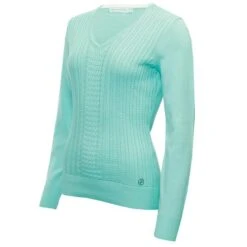 Ladies Gillian Slim Fit V-Neck Cable Sweater Opal