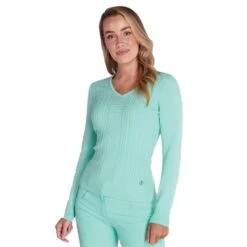 Ladies Gillian Slim Fit V-Neck Cable Sweater Opal -Women's Golf Fashion - Green Lamb P SG21872GREENLAMBSWEATEROPALLADIES L