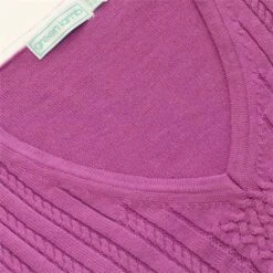 Ladies Gillian Slim Fit V-Neck Cable Sweater Violet -Women's Golf Fashion - Green Lamb P SG21872GREENLAMBSWEATERVIOLETLADIES 6 L