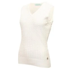 Ladies Glenda Slim Fit V-Neck Cable Slipover White