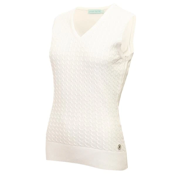 Ladies Glenda Slim Fit V-Neck Cable Slipover White 1 Ladies Glenda Slim Fit V-Neck Cable Slipover White