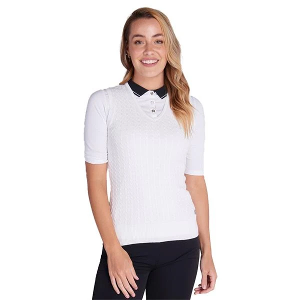 Ladies Glenda Slim Fit V-Neck Cable Slipover White 6 Ladies Glenda Slim Fit V-Neck Cable Slipover White - Image 6