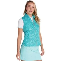 Ladies Kathleen Quilted Printed Gilet Palm -Women's Golf Fashion - Green Lamb P SG21879GLLADIESKATHLEENQUILTEDPRINTGILETPALM L