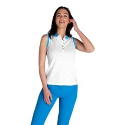 Ladies Kathleen Sleeveless Club Polo Shirt White Cobalt -Women's Golf Fashion - Green Lamb P SG22917GREENLAMBSHIRTWHITECOBALTLADIES 2 L
