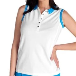 Ladies Kathleen Sleeveless Club Polo Shirt White Cobalt -Women's Golf Fashion - Green Lamb P SG22917GREENLAMBSHIRTWHITECOBALTLADIES 5 L