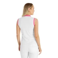 Ladies Kathleen Club Sleeveless Polo Shirt White - Lipstick -Women's Golf Fashion - Green Lamb P SG22917GREENLAMBSHIRTWHITELIPSTICKLADIES 3 L