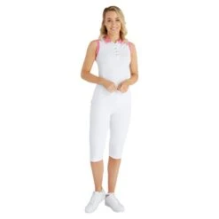 Ladies Kathleen Club Sleeveless Polo Shirt White - Lipstick -Women's Golf Fashion - Green Lamb P SG22917GREENLAMBSHIRTWHITELIPSTICKLADIES 4 L