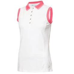 Ladies Kathleen Club Sleeveless Polo Shirt White - Lipstick